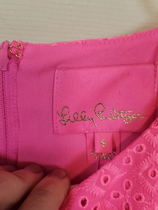 Lilly Pulitzer Aisha Romper Eyelet Hot Pink BarbieCore Bow Side Hidden Shorts - Picture 7 of 11